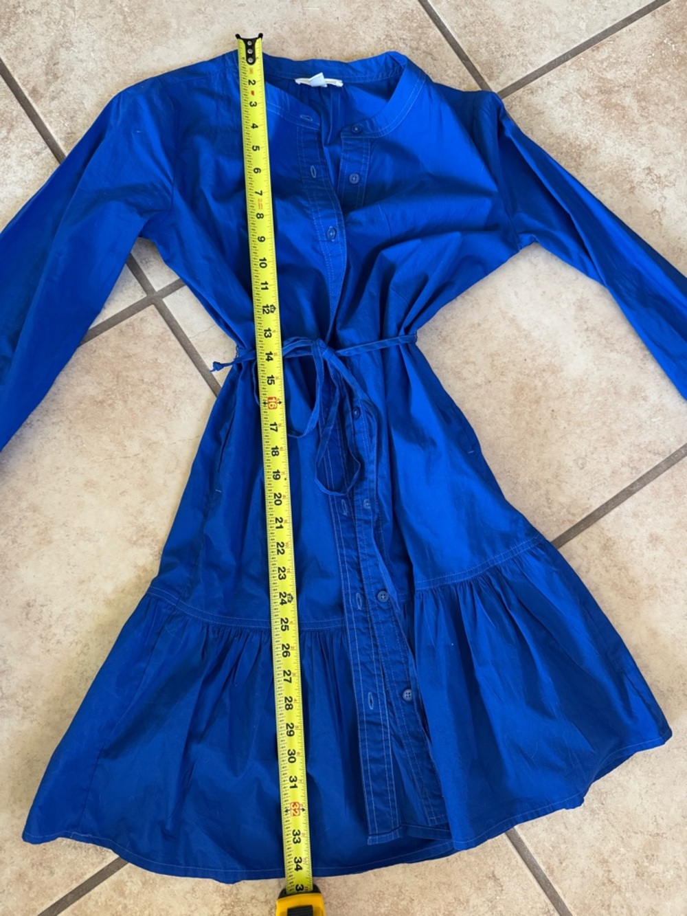 beachlunchlounge Cobalt Blue Button-Front Tie-Waist Long Sleeve Dress - Picture 6 of 6